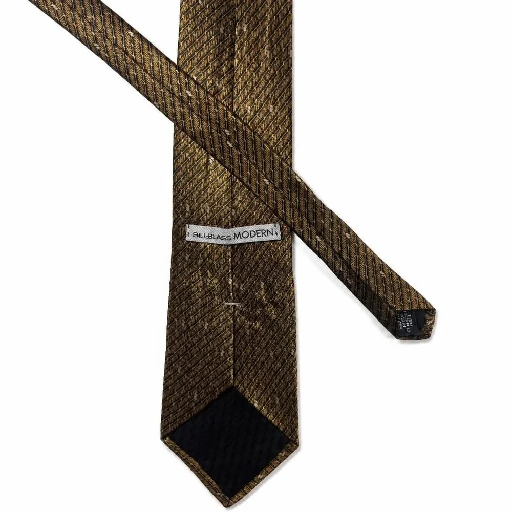 Bill Blass Modern Silk Tie Mens Gold Black Diagonal Stripe Woven Dot Necktie